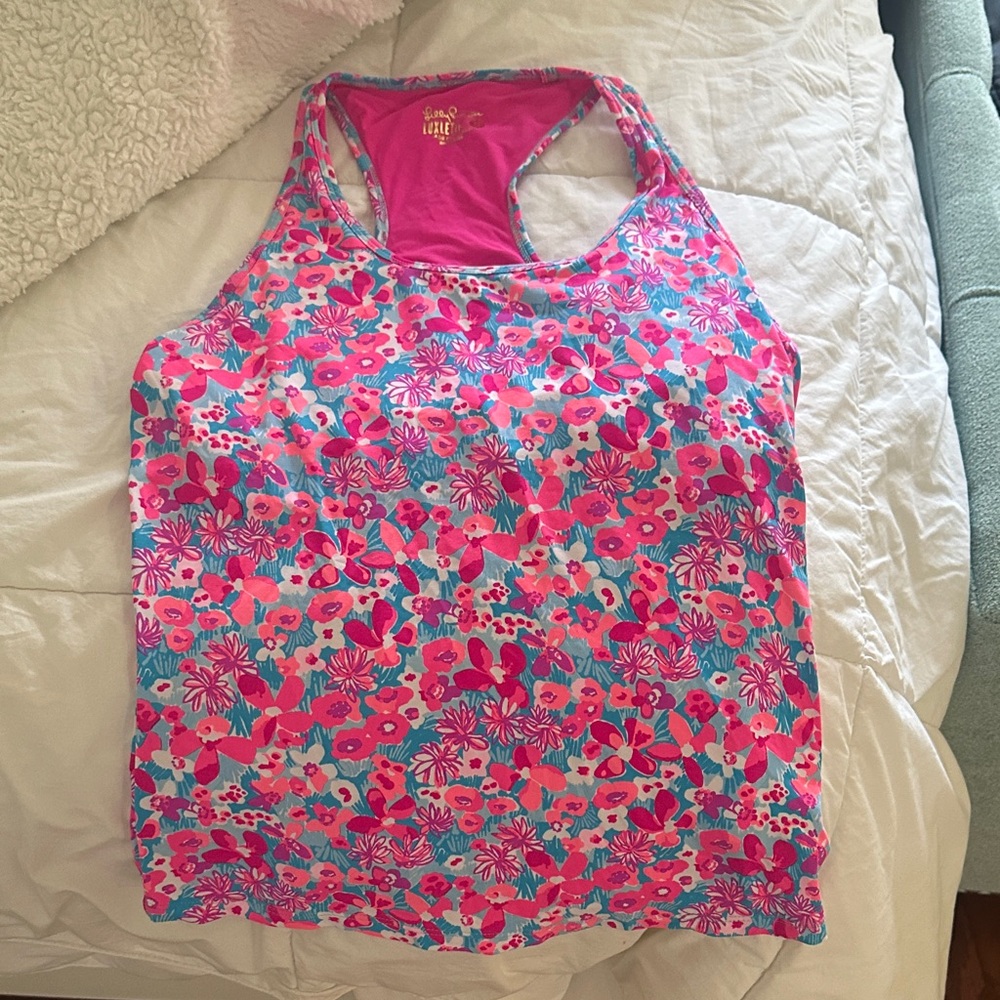 Lilly Pulitzer Hot Pink Racerback Tank with Aqua Trim